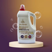 Detergent de rufe premium Mc. David cu bicarbonat, bidon de 5 litri pe piedestal crem, cu bule de săpun