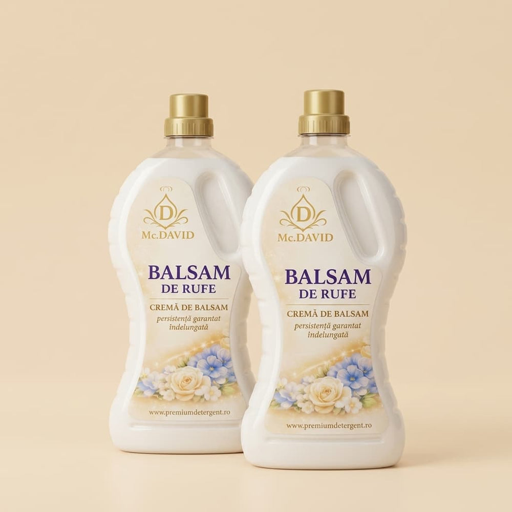 Balsam de rufe Mc. David, cremă de balsam cu persistență îndelungată, flacon cu dop auriu pe fundal crem